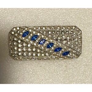 Art Deco Blue‎ & Crystal Rhinestone Sash Brooch